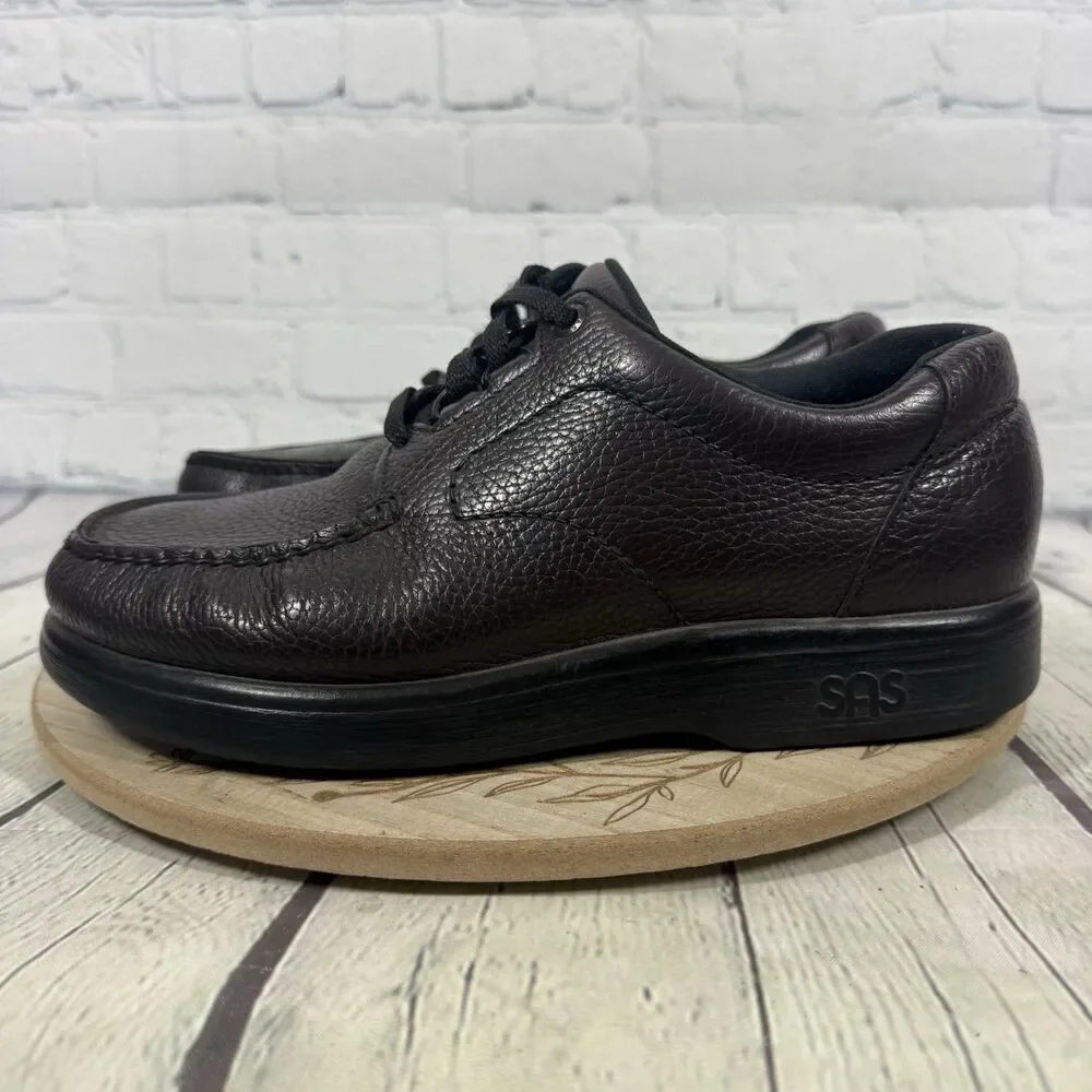 SAS Bout Time Men’s 8.5 W Brown Leather Lace Up Loafer Moc Toe Comfort Shoes